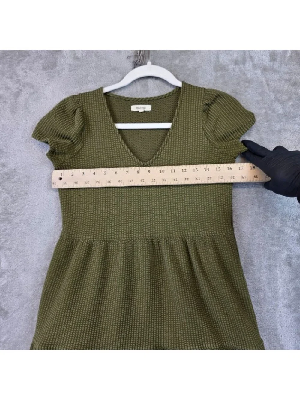 Madewell Dress Womens XXS Green Knit V Neck Puff Sleeve Tiered Trapeze Midi